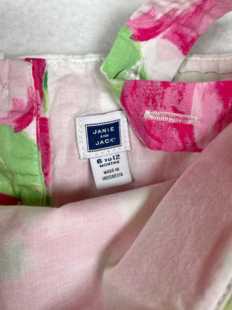 6-12 mo, Janie and Jack, White, Sleeveless floral peplum blouse, button back, pink/green