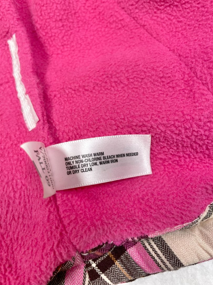 12-18 mo, babyGap, Cream, Pink/brown plaid padded vest, fleece lined