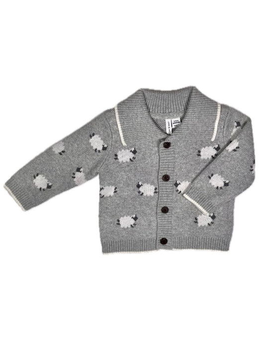 3-6 mo, Janie and Jack, Grey, New w/ tags - Jacquard sheep button-up collared cardigan