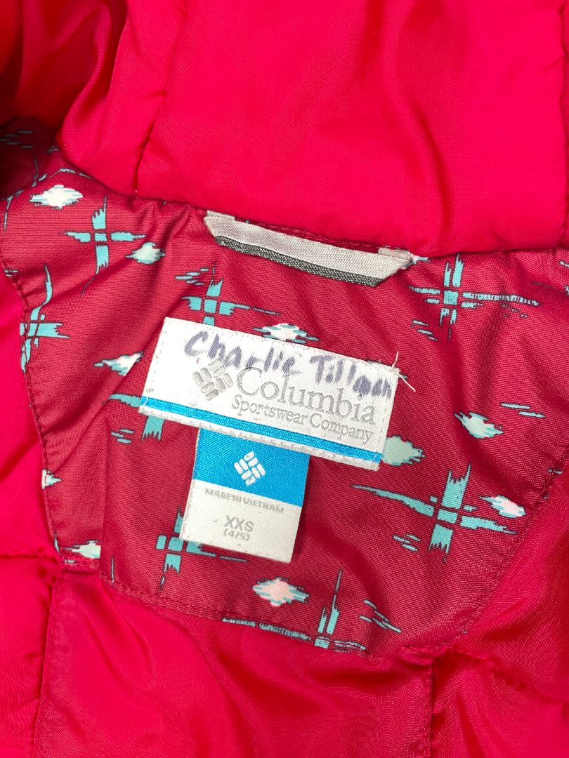 4-5, Columbia, Red, Blue patterned Horizon Ride insulated winter jacket