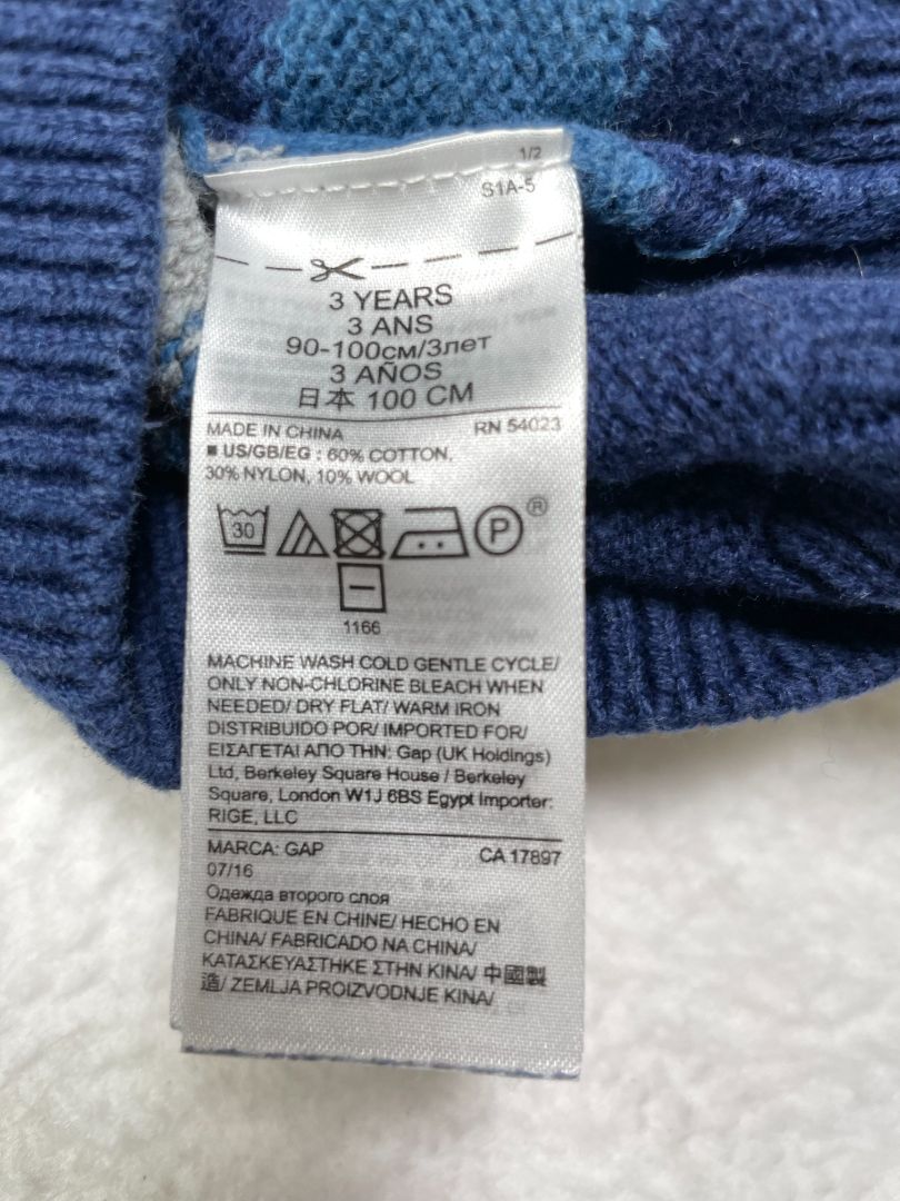 3/3T, babyGap, Blue, Striped T-rex pullover knit sweater