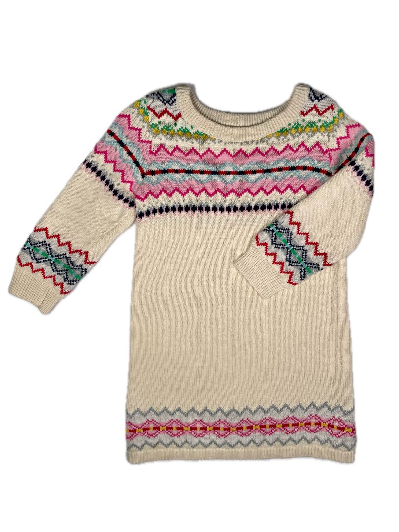 3/3T, babyGap, Cream, Long-sleeve cotton Fair Isle sweater dress, pink/blue/green