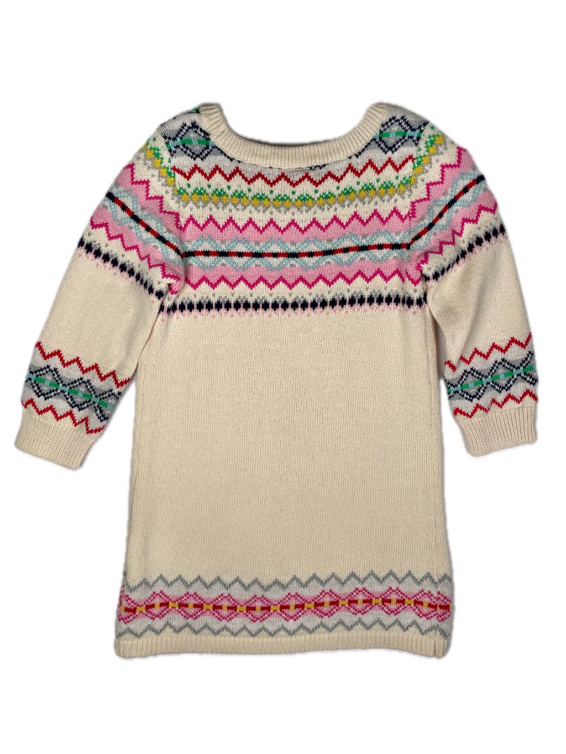 3/3T, babyGap, Cream, Long-sleeve cotton Fair Isle sweater dress, pink/blue/green