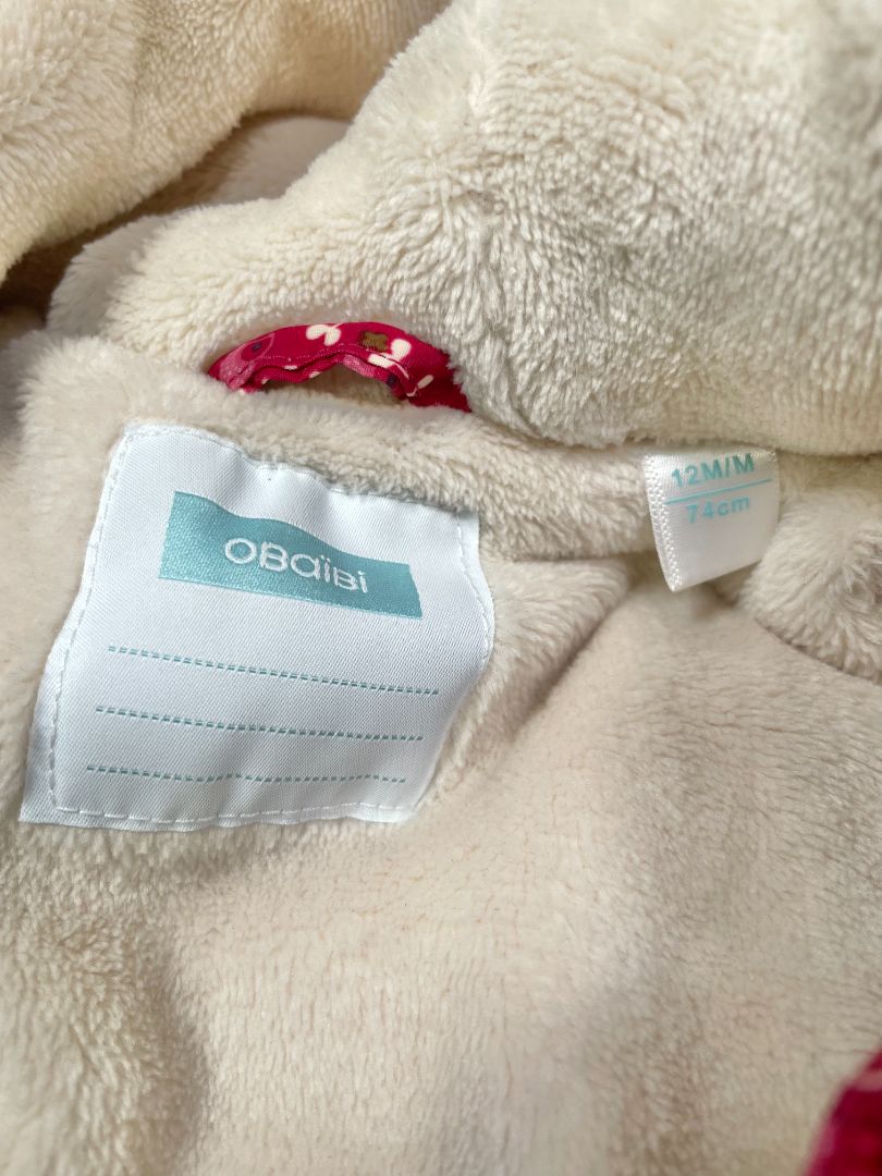 12 mo, Obaïbi, Red, Floral cozy-lined hooded puffer jacket