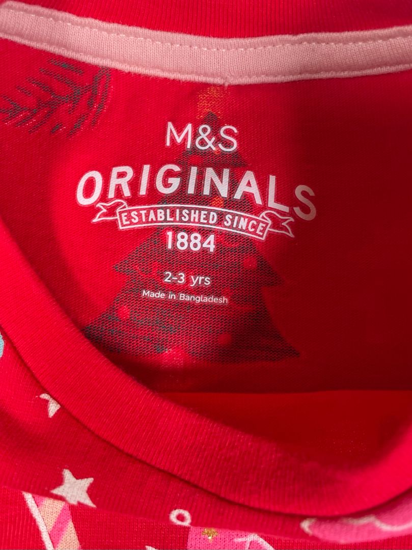 2-3, M&S, Red, Long-sleeve Christmas print dress, ballerinas, ice skates