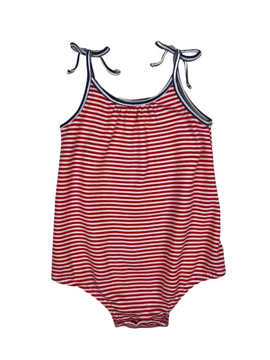 12-18 mo, Vineyard Vines, Red, Striped bodysuit, straps with bows, blue whale on back