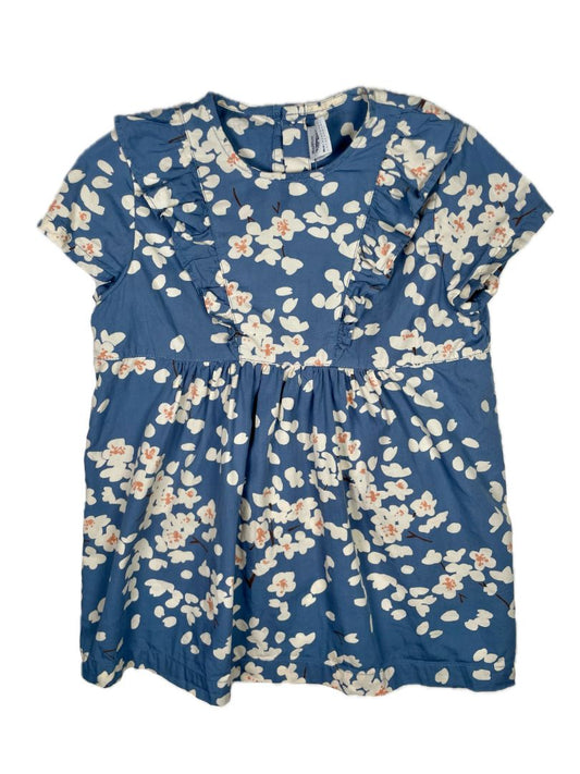 18 mo, Petit Bateau, Blue, Cherry blossom short-sleeve dress, ruffles at chest