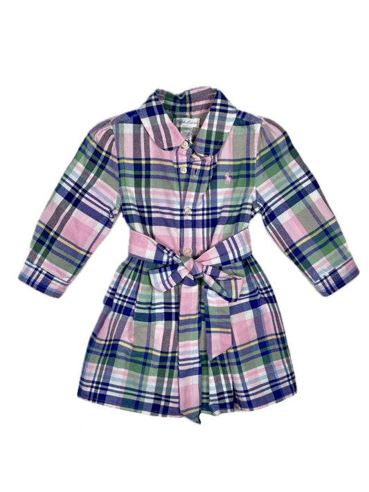 9 mo, Ralph Lauren, Pink, New w/ tags - Plaid cotton madras shirtdress + bloomer SET