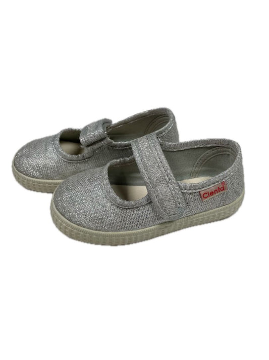 size 6.5, Cienta, Silver, Sparkly mary jane sneakers, velcro strap