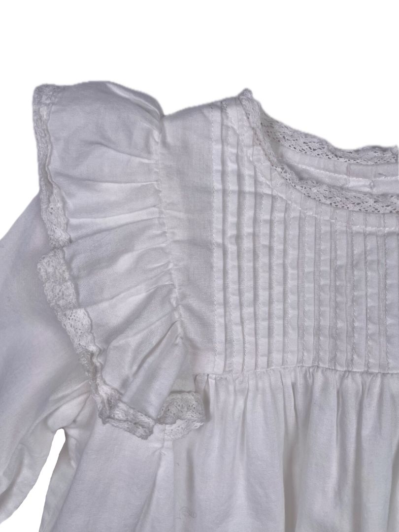12 mo, Ralph Lauren, White, Breezy cotton long-sleeve blouse, ruffles at shoulders & pleated yoke