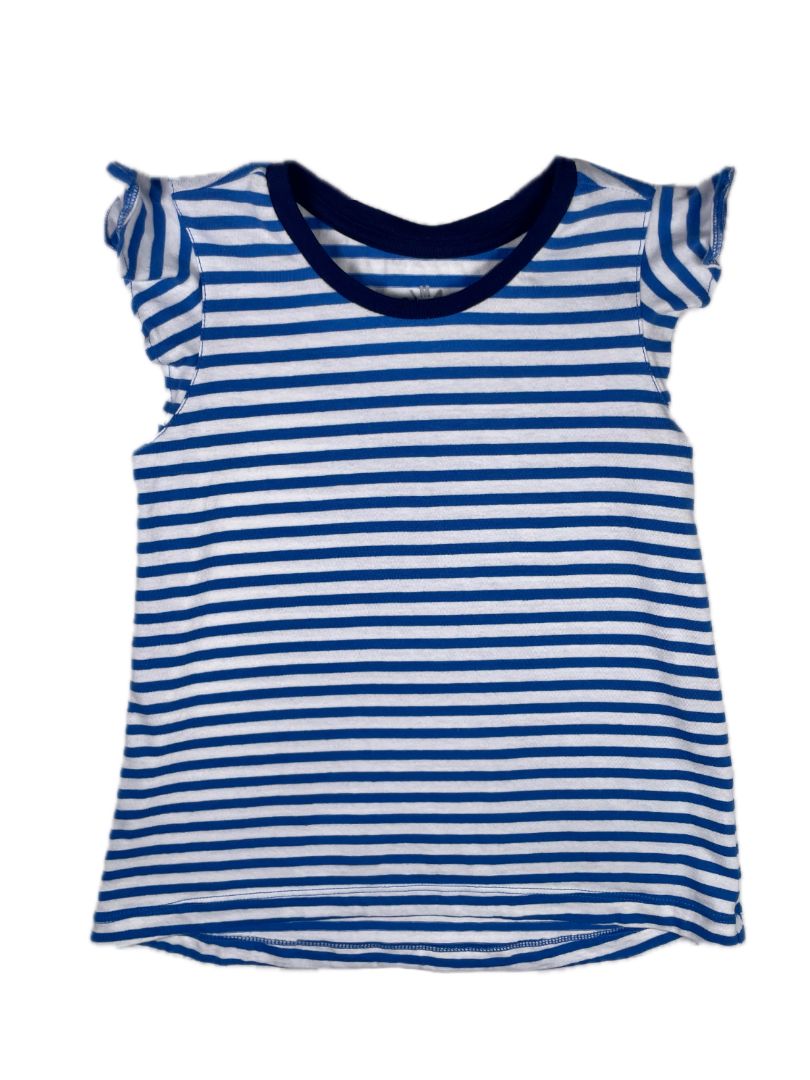 4-5, Primary, Blue, Flutter sleeve white-striped tee, navy neckline