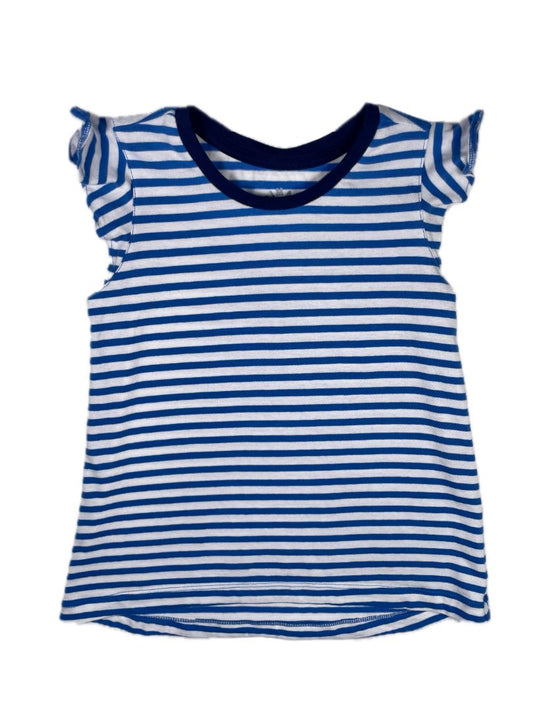 4-5, Primary, Blue, Flutter sleeve white-striped tee, navy neckline