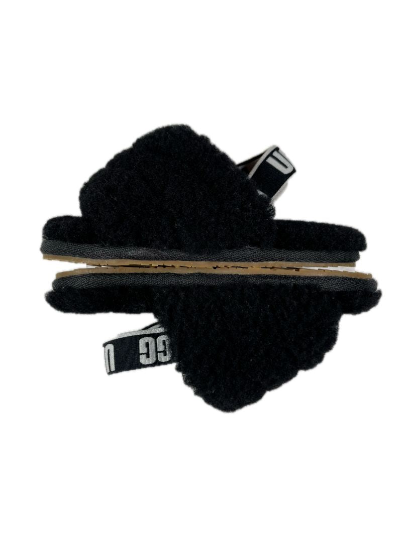 Size 7, UGG, Black, Fluff Yeah sheepskin slides / sandals