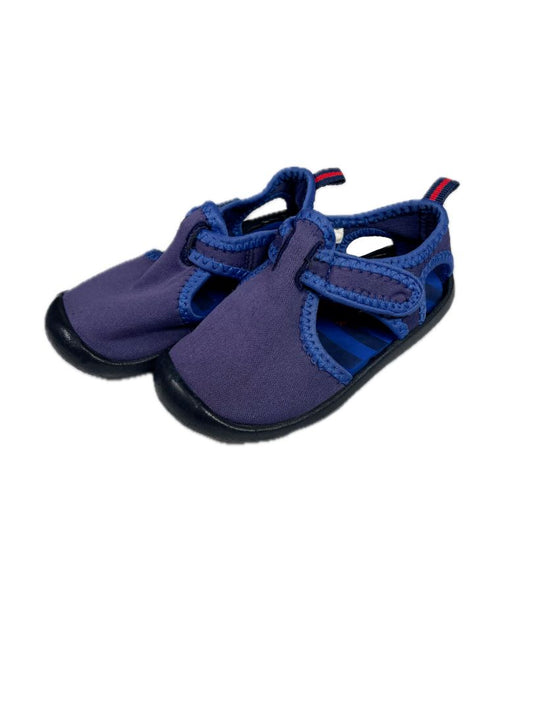 6 mo, Hanna Andersson, Blue, Water shoes, velcro strap, red stripe on back
