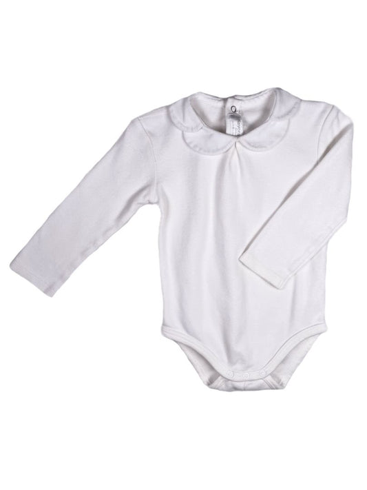 12 mo, Mayoral, White, Flower scallop collar long-sleeve bodysuit