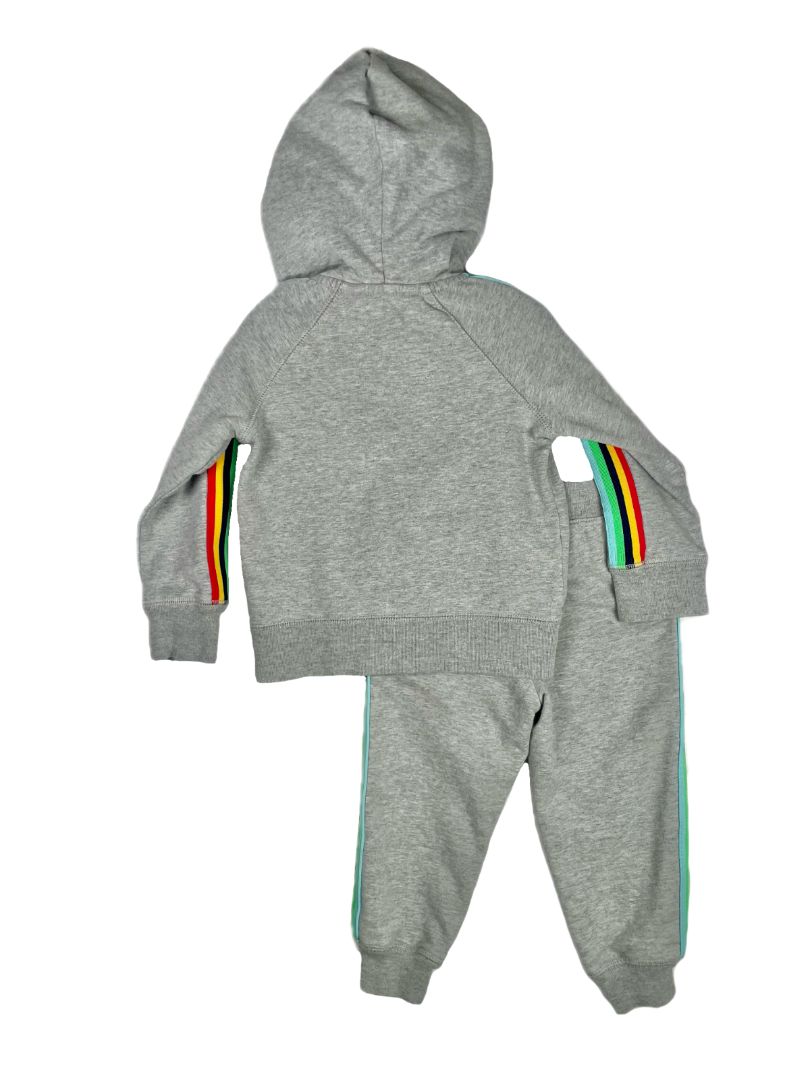 12-18 mo, Primary, Grey, Zip-up hooded sweatshirt + sweatpants w/ rainbow trim SET