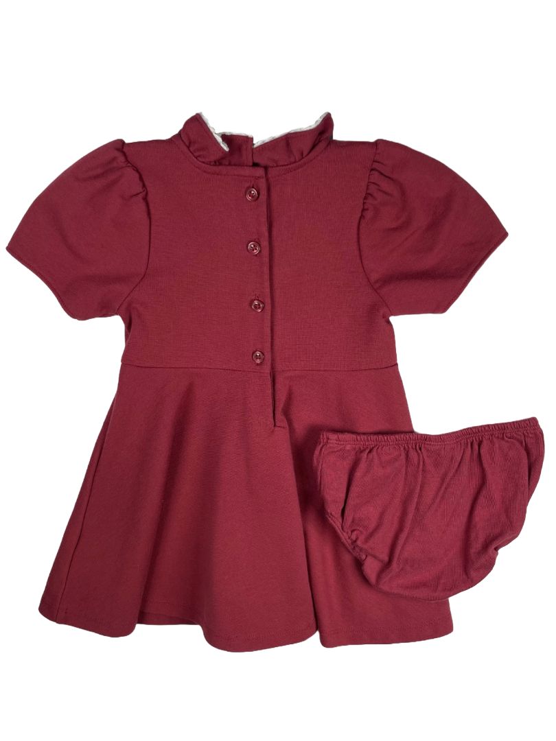 12-18 mo, Janie and Jack, Purple, Ruffle collar equestrian ponte dress, faux suede & gold buttons at chest, lace trim + bloomers SET