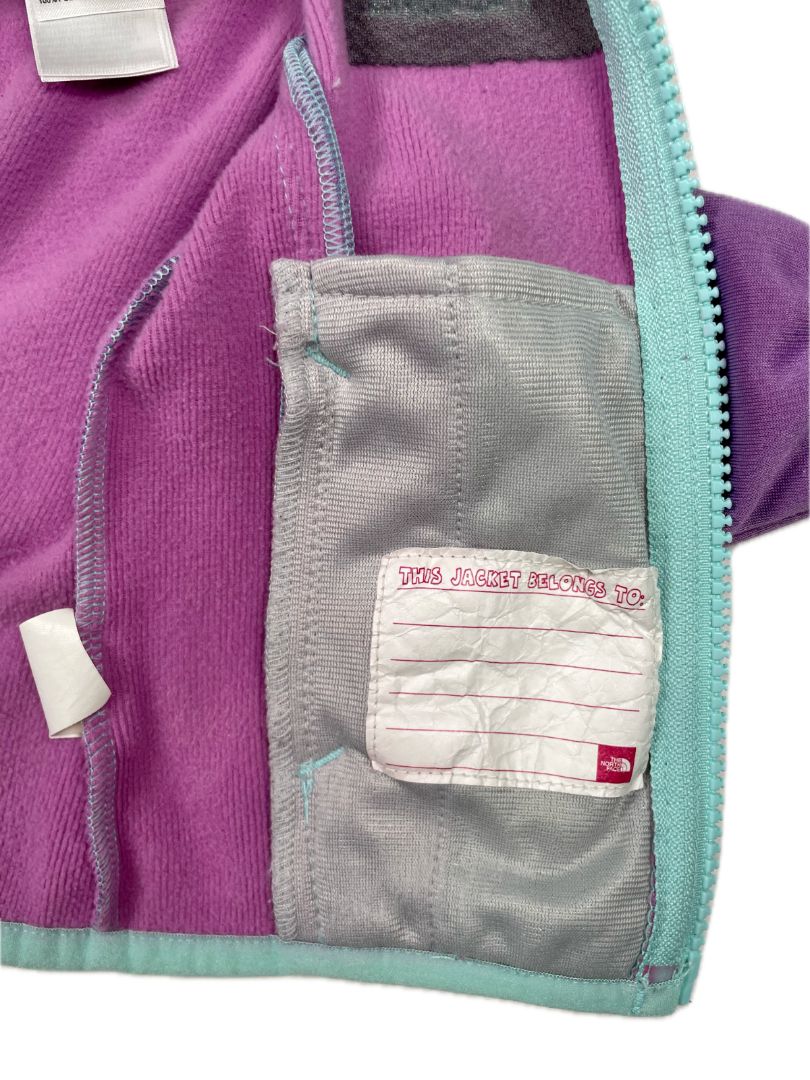 3-6 mo, The North Face, Purple, Hooded zip-up track jacket, aqua zipper & trim