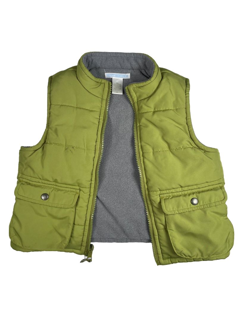 2/2T, Janie and Jack, Green, Reversible puffer vest, grey fleece option