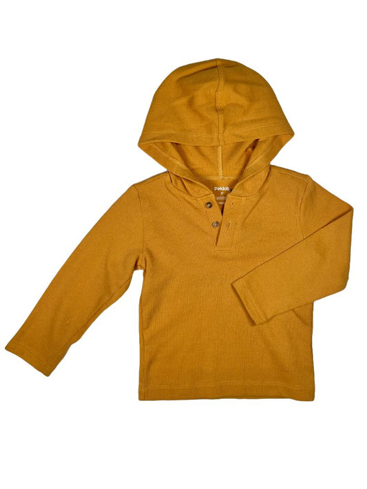 3/3T, Pekkle, Yellow, Waffle knit hooded long-sleeve shirt
