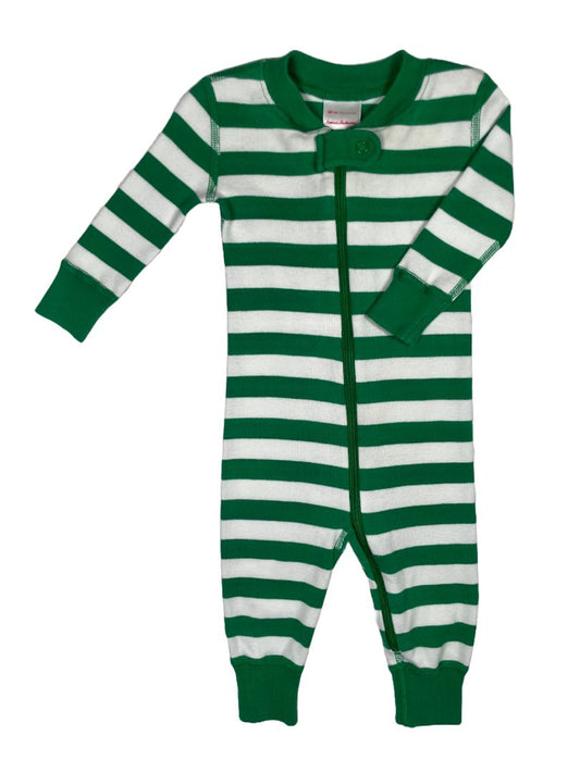 3-6 mo, Hanna Andersson, Green, Striped zip-up sleeper