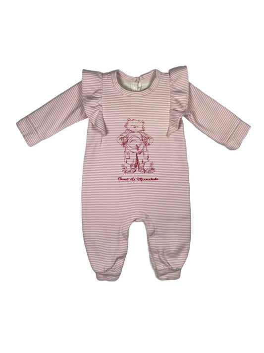 6-12 mo, babyGap, White, Pink striped Paddington fleece-lined coverall