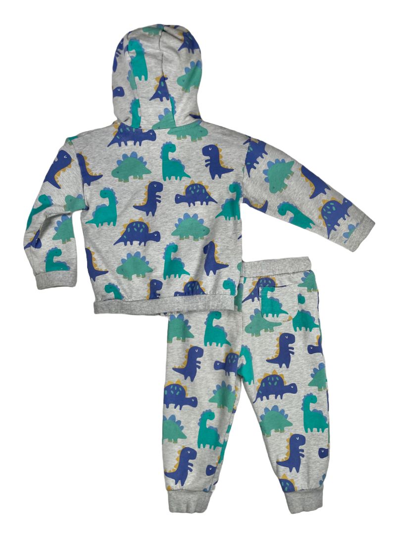 18-24 mo, M&S, Grey, Blue/green dinosaur zip-up hoodie + drawstring sweatpants SET