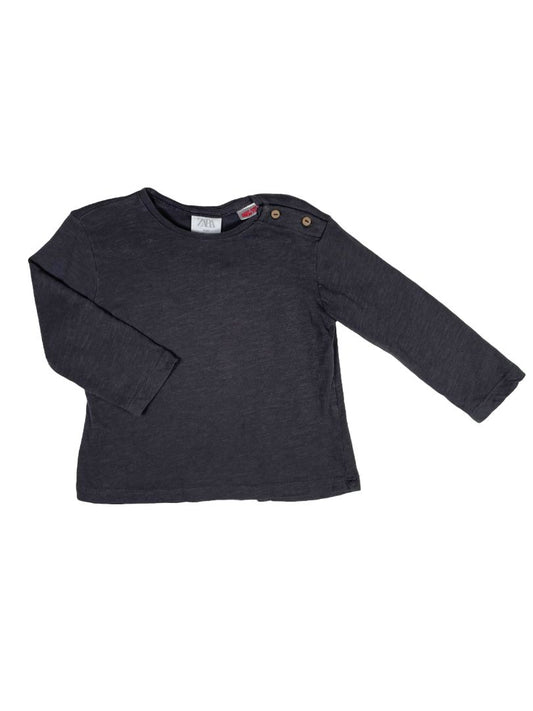 12-18 mo, Zara, Grey, Long-sleeve shirt with two buttons at shoulder