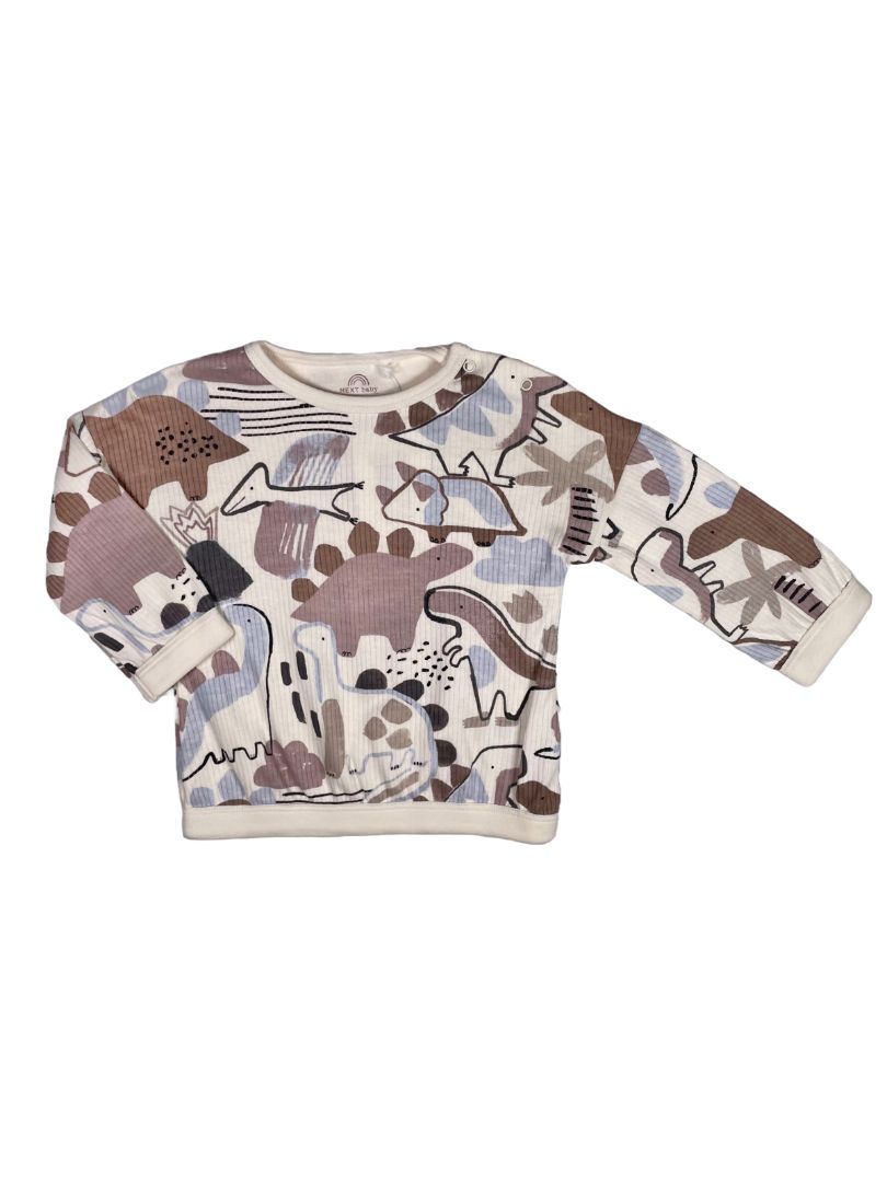 6-9 mo, Next, Cream, NEW w/ tags - Dinosaur print long-sleeve ribbed pullover