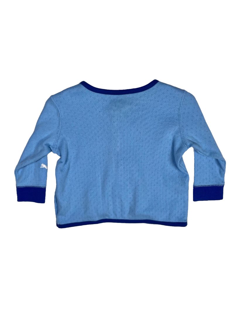 3-6 mo, PUMA, Blue, Pointelle snap-up cardigan, blue piping, embroidered logo & stars
