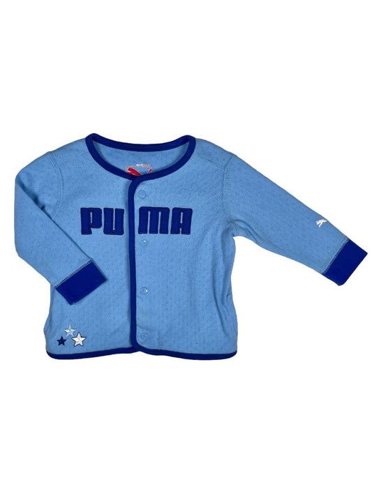 3-6 mo, PUMA, Blue, Pointelle snap-up cardigan, blue piping, embroidered logo & stars