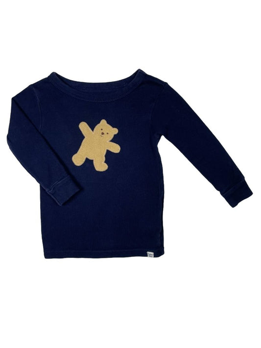 12-18 mo, babyGap, Blue, Embroidered brown teddy bear long-sleeve shirt