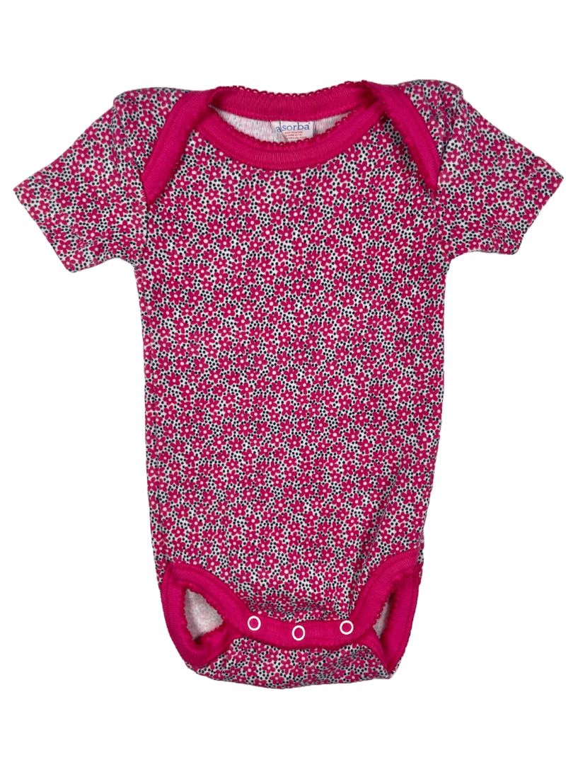 3 mo, Absorba, Pink, Floral and navy dot print short-sleeve bodysuit