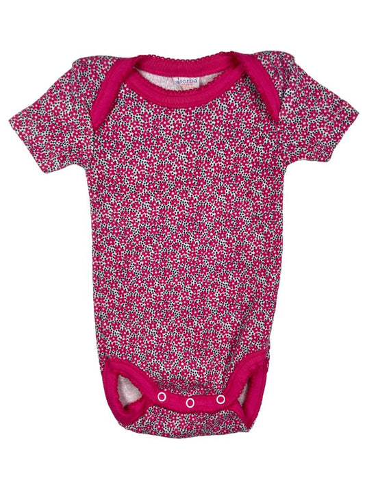3 mo, Absorba, Pink, Floral and navy dot print short-sleeve bodysuit