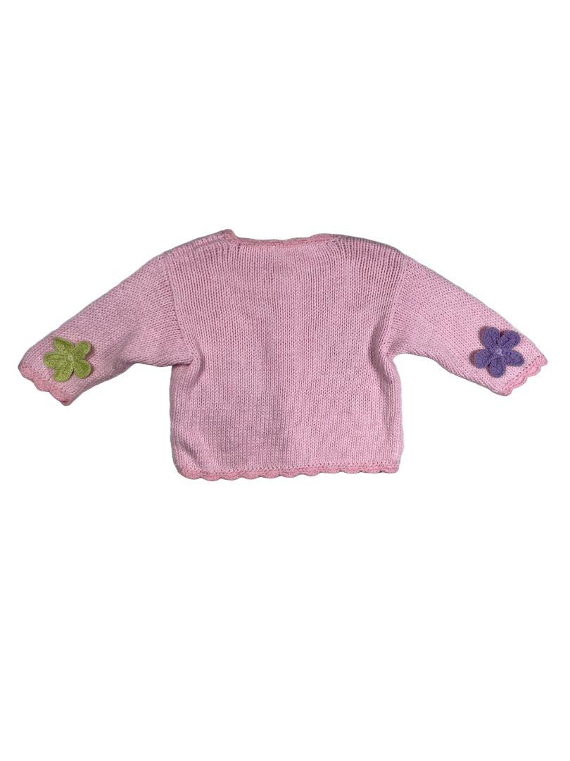 12 mo, Art Walk, Pink, Butterflies cotton button-up sweater, appliqué flowers