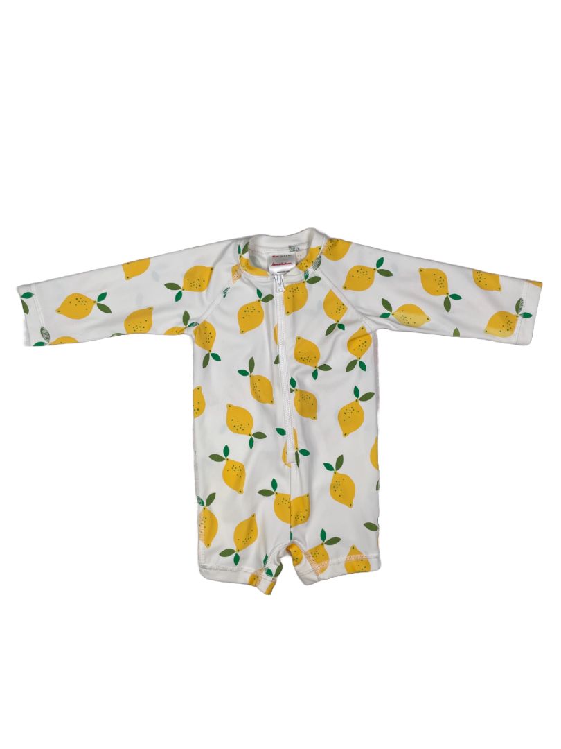 3-6 mo, Hanna Andersson, Cream, Lemon long-sleeve rash guard swimsuit