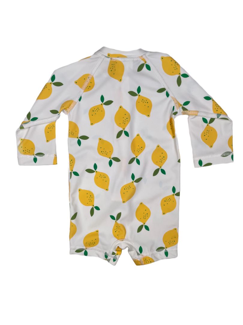 3-6 mo, Hanna Andersson, Cream, Lemon long-sleeve rash guard swimsuit