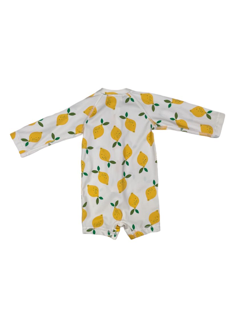 3-6 mo, Hanna Andersson, Cream, Lemon long-sleeve rash guard swimsuit