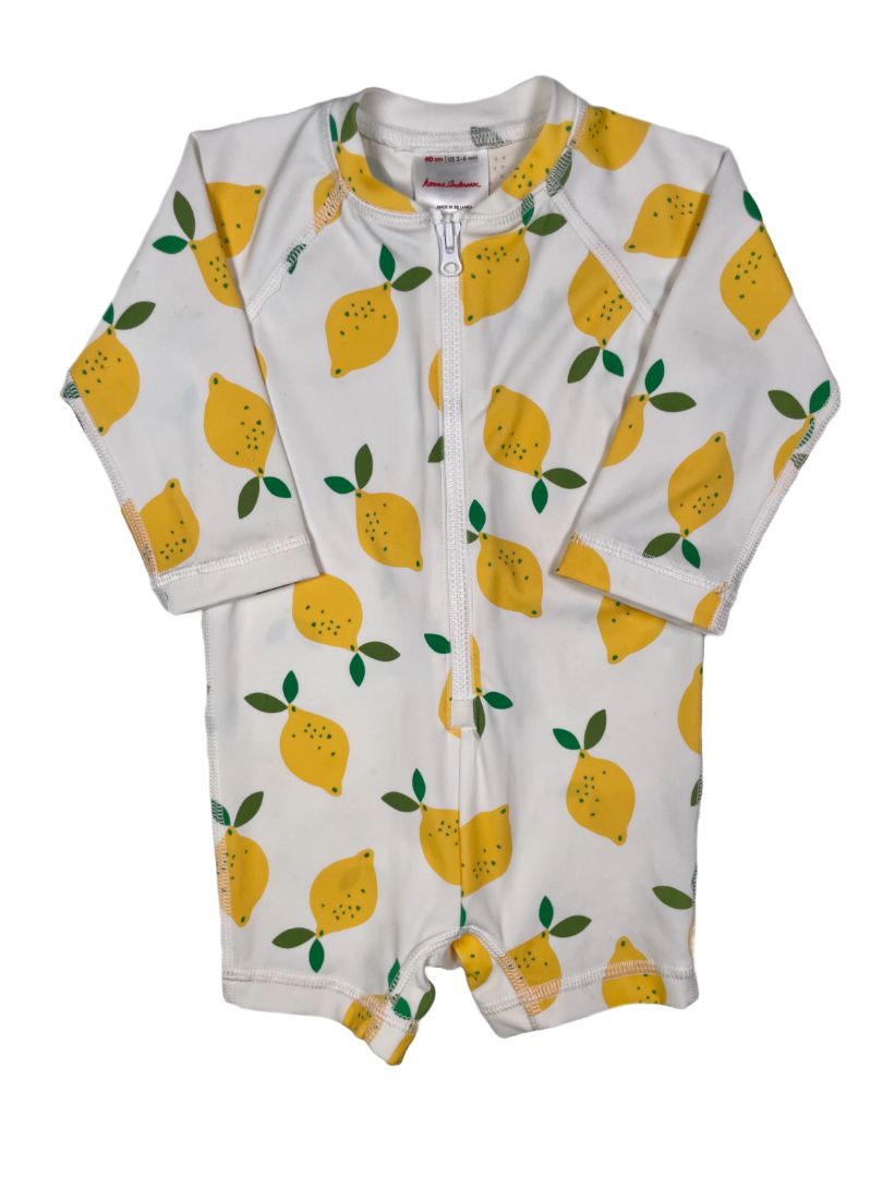 3-6 mo, Hanna Andersson, Cream, Lemon long-sleeve rash guard swimsuit