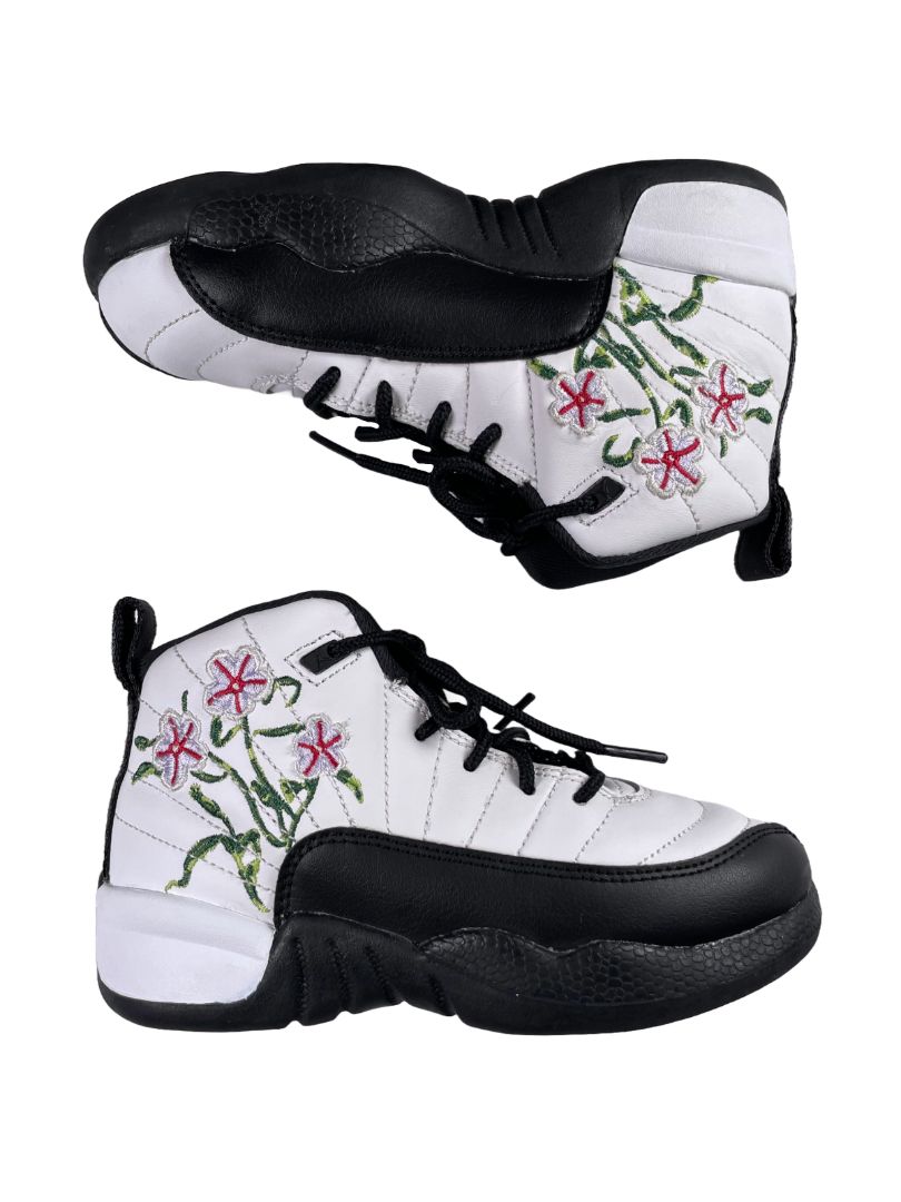 Size 12, Nike Air Jordan, White, Air Jordan 12 retro embroidered floral sneakers