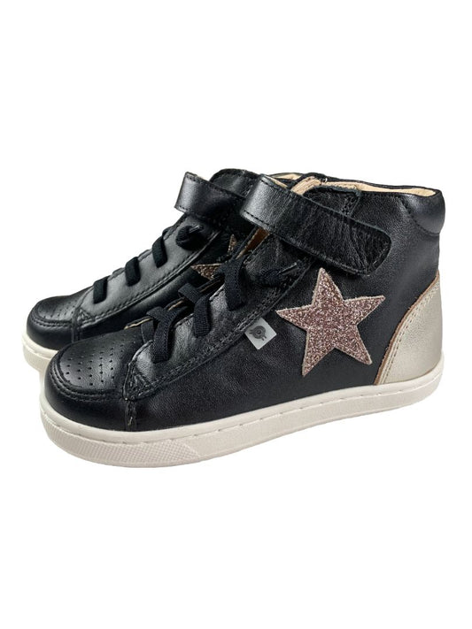 Size EU 27 (10), OLDSOLES, Black, NEW w/ tags - Leather high-top sneakers, velcro strap, sparkly star