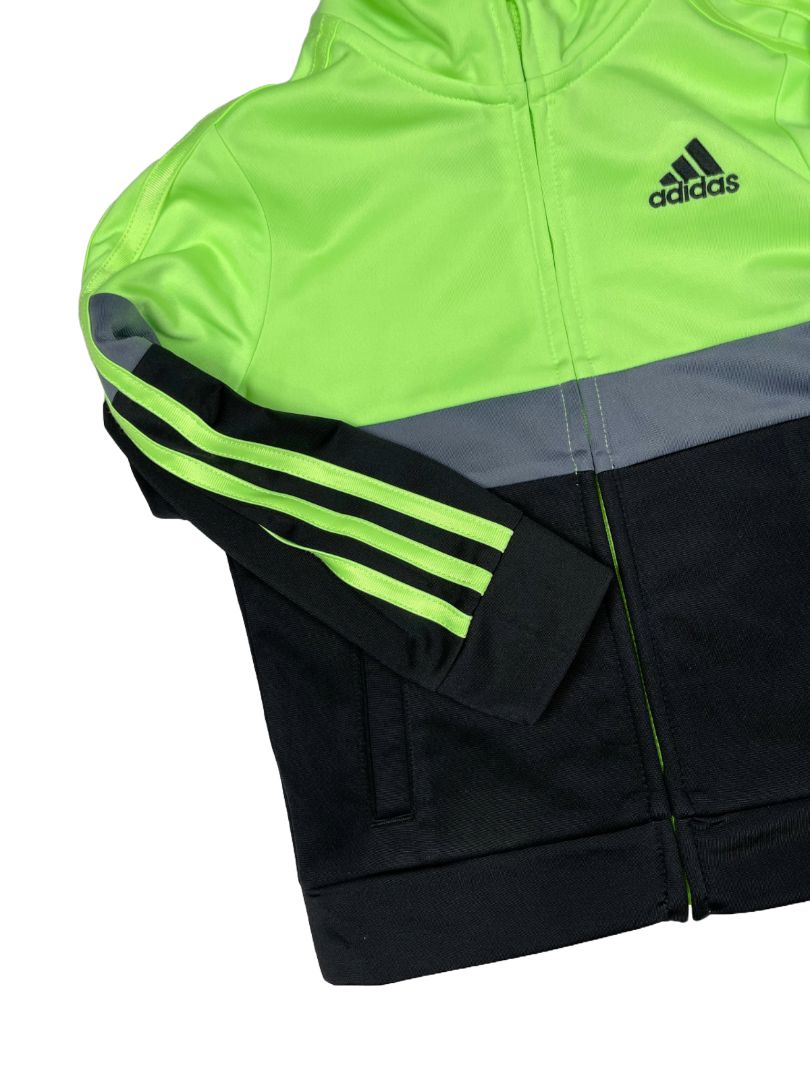 3/3T, Adidas, Green, Neon zip-up track jacket, grey/black, striped sleeves