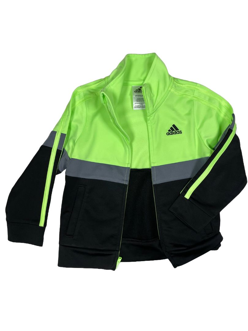 3/3T, Adidas, Green, Neon zip-up track jacket, grey/black, striped sleeves