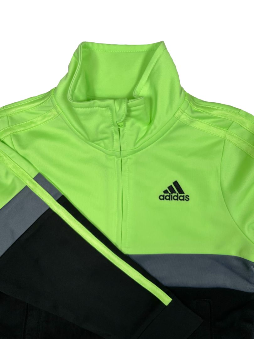 3/3T, Adidas, Green, Neon zip-up track jacket, grey/black, striped sleeves
