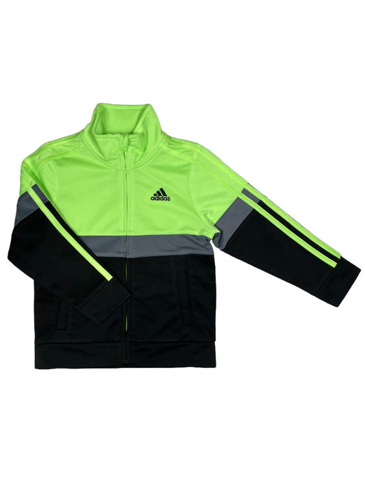 3/3T, Adidas, Green, Neon zip-up track jacket, grey/black, striped sleeves