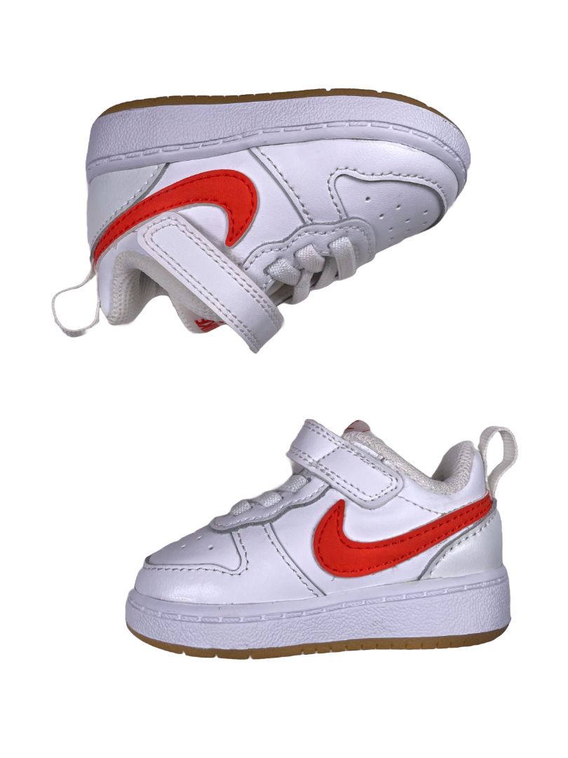 Size 3, Nike, White, Court Borough Low 2 Casual Sneakers, orange swoosh