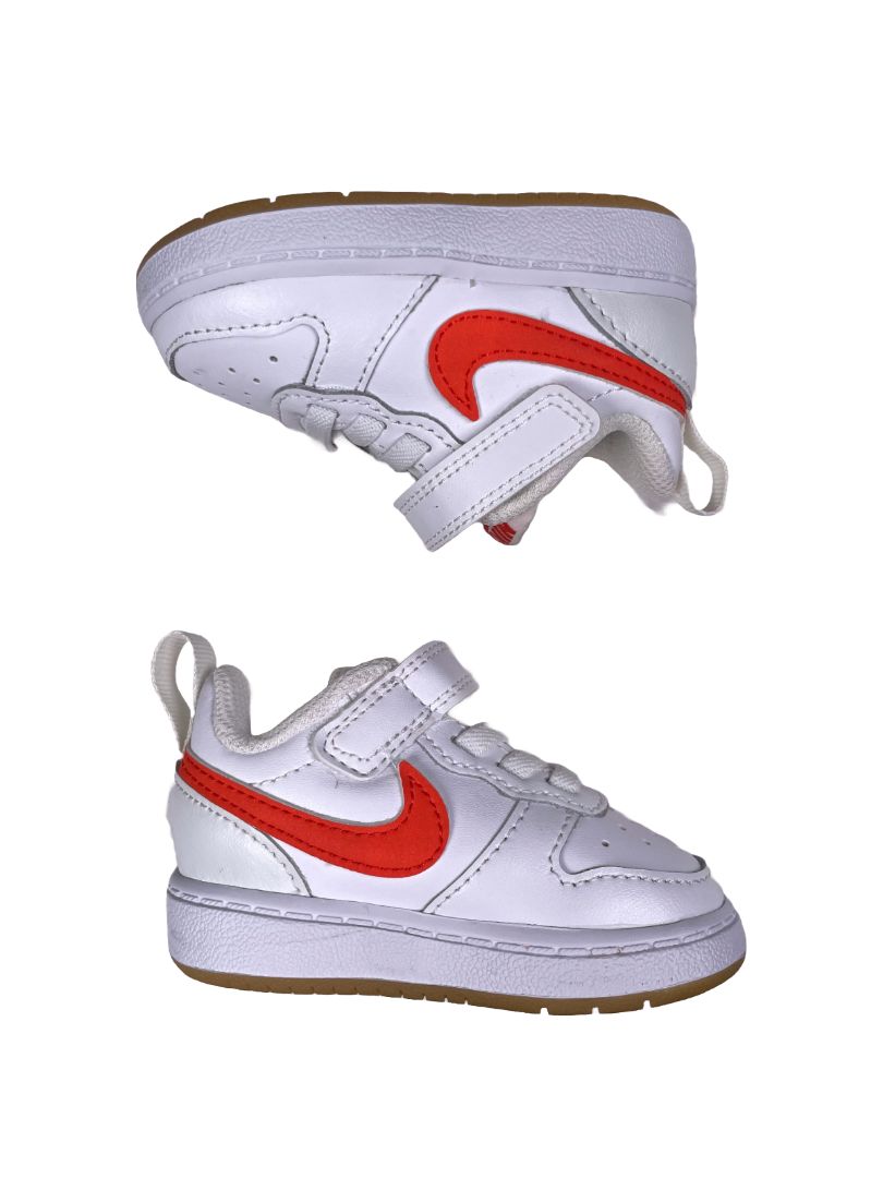 Size 3, Nike, White, Court Borough Low 2 Casual Sneakers, orange swoosh