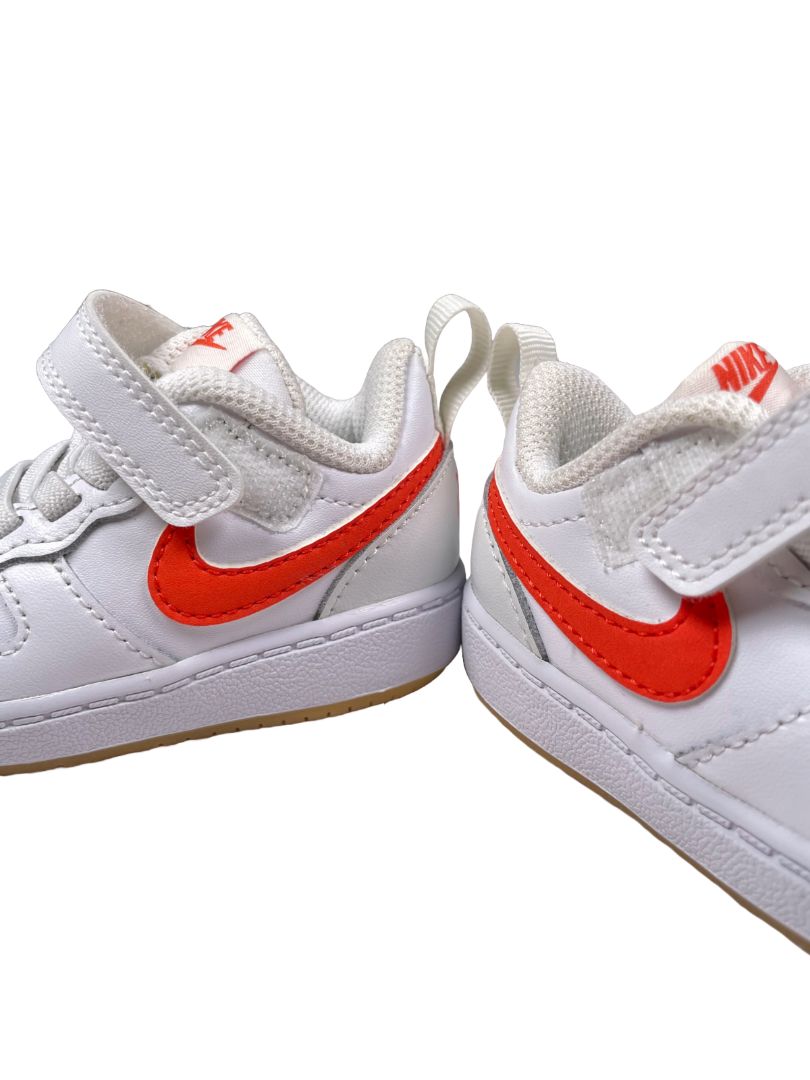 Size 3, Nike, White, Court Borough Low 2 Casual Sneakers, orange swoosh
