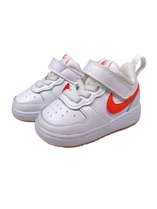 Size 3, Nike, White, Court Borough Low 2 Casual Sneakers, orange swoosh