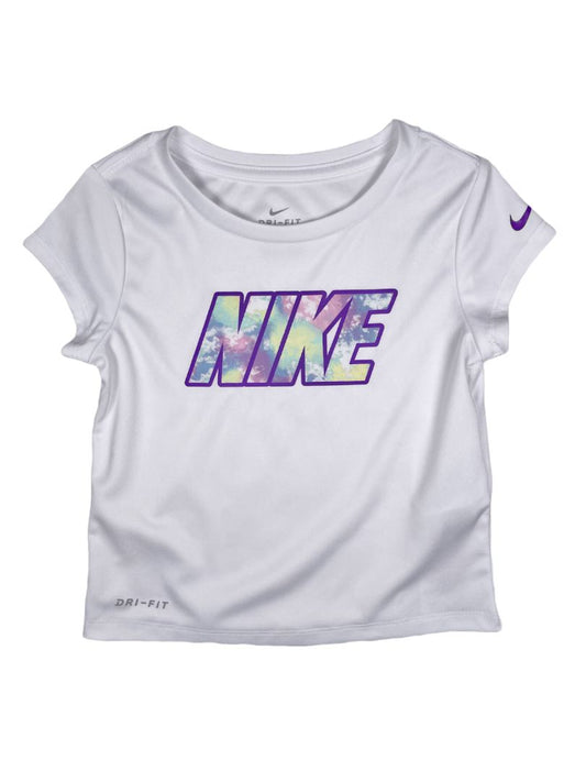 3/3T, Nike, White, Dri-FIT activewear t-shirt w/ purple tie-dye logo